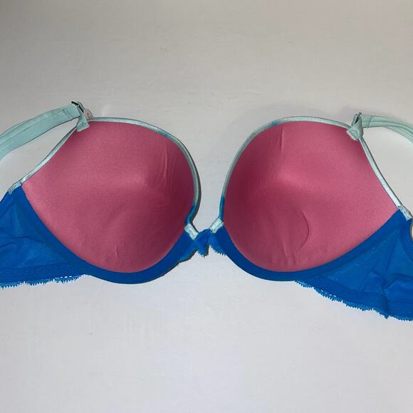 Victoria's Secret PINK Heartbreaker Plunge Push Up Bra Womens 36C Blue Animal - Picture 4 of 8